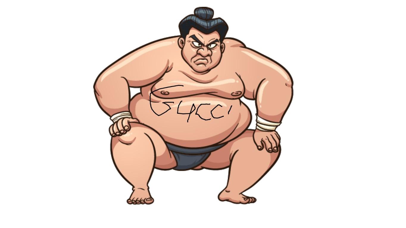 Sumo Wrestler with a gucci tattoo
