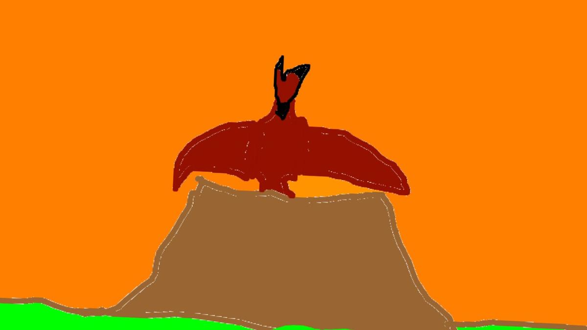 rodan comes out of volcano