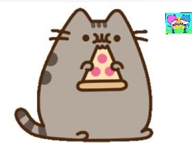 Pusheen eating a pizza