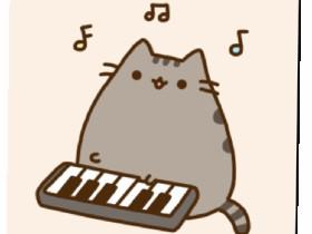 Pusheen plays with piano 