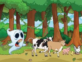 farm animals running from ghost