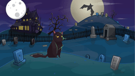 Cat and bat and the moon