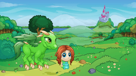 Little girl & her dragon in Fairyland
