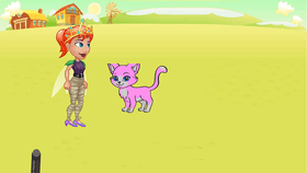 pink anime cat chasing a red dot