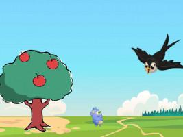 trow the apple at the bird
