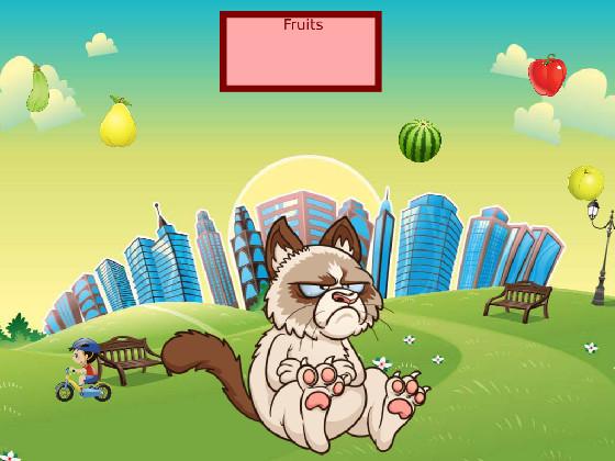  Grumpy cat eats the fruit