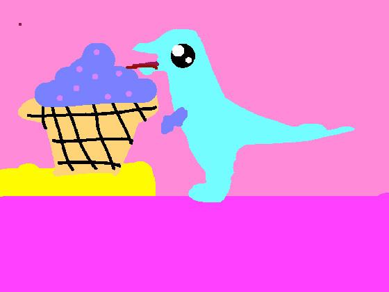 baby dinosaur that is eating ice cream