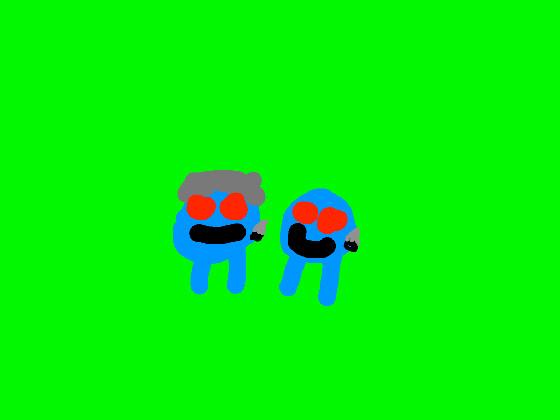 blue runny guy and dad evil