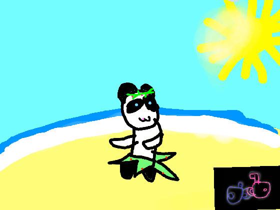 cute panda on the beach