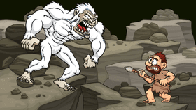 A fight between a yeetie and a cave man