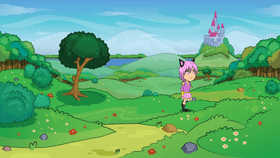 A Pink Girl Walking On Grass