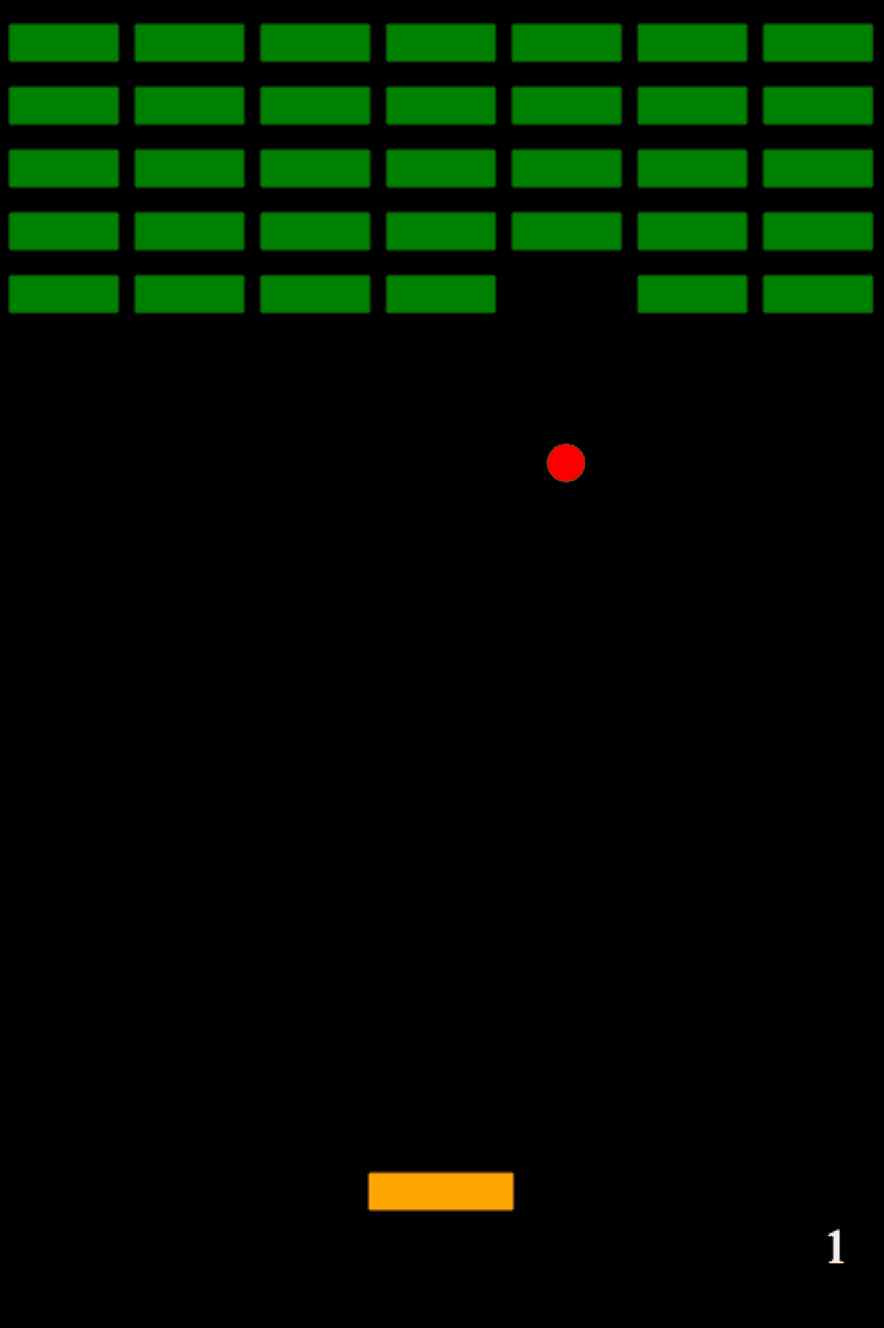 Breakout CLICK THE MOUSE ONCE TO START THE GAME. LEFT AND RIGHT ARROW KEYS MOVE THE ORANGE.