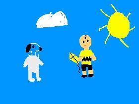 Charlie brown tries to fly a kite