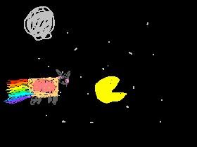 nyan cat and pacman in space