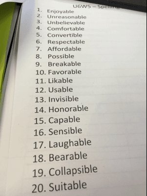 Spelling List Spin Draw