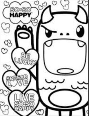 Kawaii Coloring Page HAPPY VALENTINES DAY