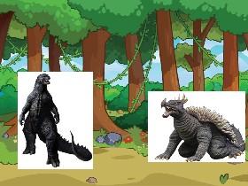 Godzilla battling anguirus