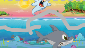 Video game fish feed shark  and grow