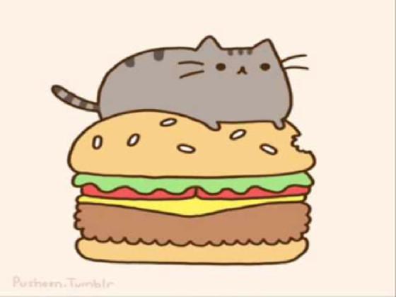 Pusheen the Cat with hamburger