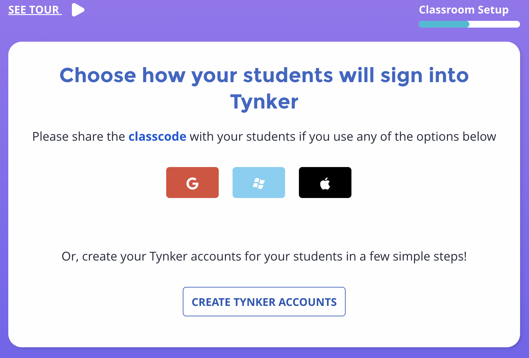 Choose how your students will sign in to Tynker