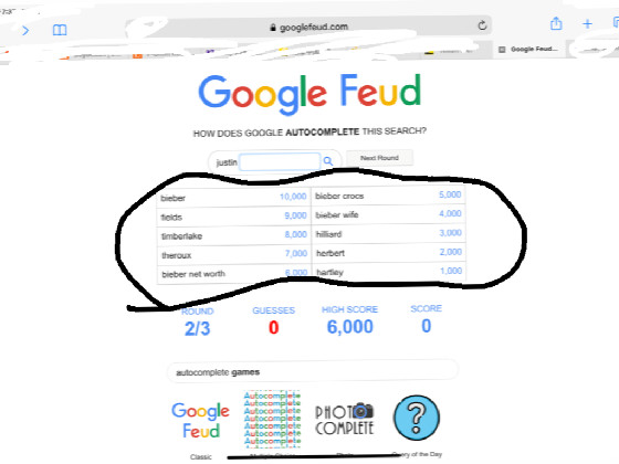 answer for Google Feud Project by Yearly Gallium